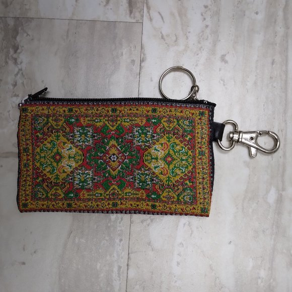 ZIPPERED TAPESTRY POUCH SWIVEL BOLT HOOK/KEY CHAIN NEW - Picture 2 of 2